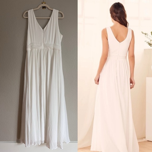 Lulus white Surplice Maxi Wedding Gown Dress Large - Picture 3 of 7